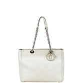ディオール カナージュ チェーントートバッグ ホワイト シルバー レザー レディース Dior 【中古】